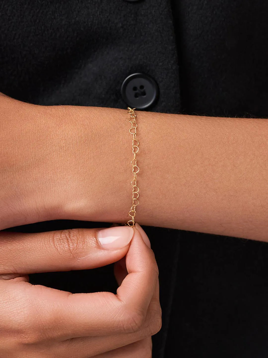Solid Yellow Gold - Heart Chain Bracelet