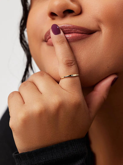 Gold Band Ring - Gold Diamond Signet Ring