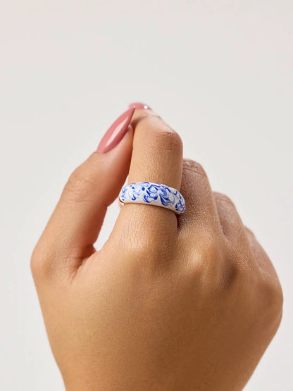 Enamel Ring - Wrenley Marble Blue